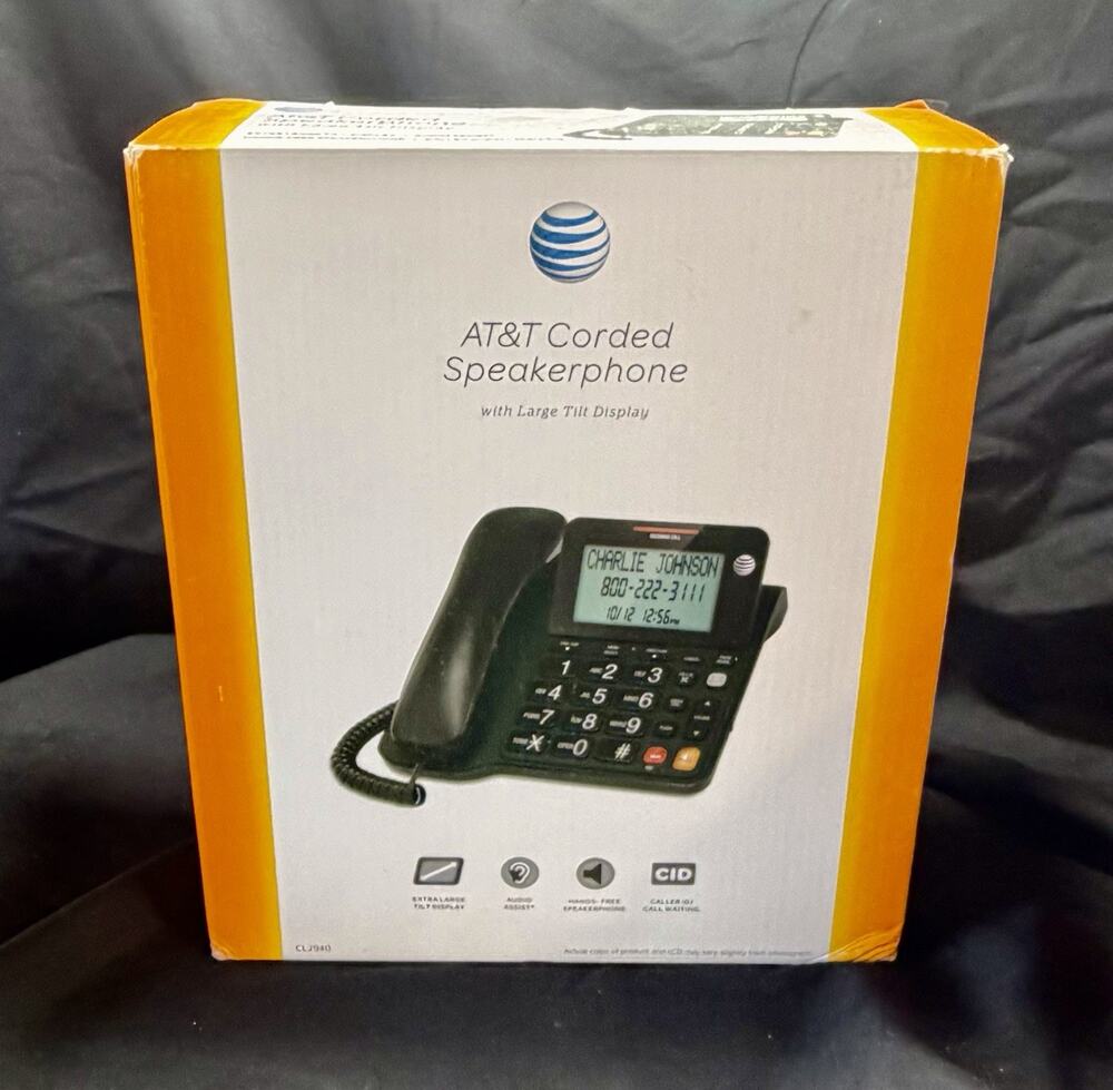 🚨 AT&T CL2940 Corded Speakerphone w/ Display Speedial Lrg Buttons BLACK Phone📞